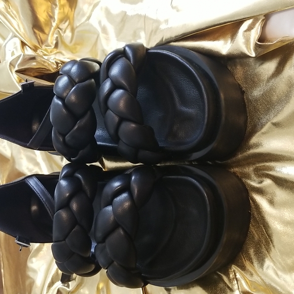 Leather Puffy Woven Platform Sandals Pillow Chunky Lug Sole - Picture 3 of 11